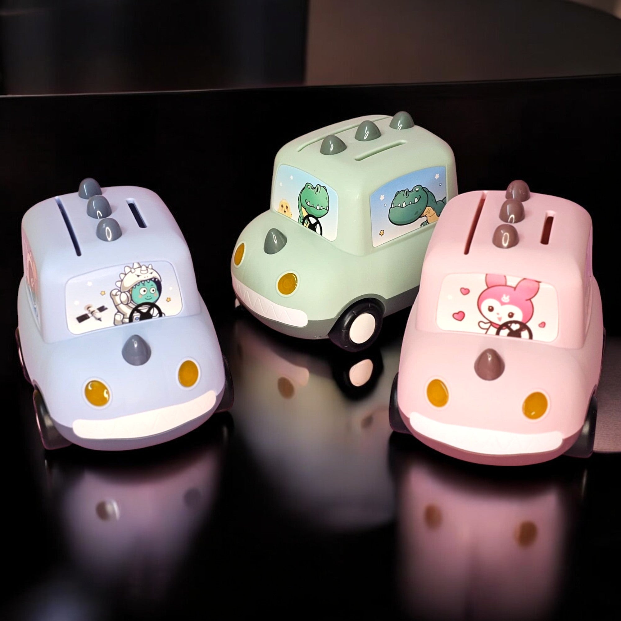 Cute Car-Shaped Metal Money Box for Kids – Fun & Secure Piggy Bank with Lock & Key | Adorable Cartoon Dino & Bunny Designs | Perfect Return Gift for Birthdays, Parties & Special Occasions | Durable & Stylish Savings Box | Available at www.usmile.toys